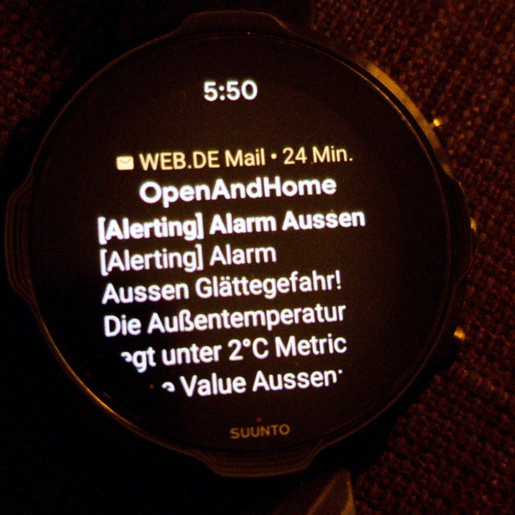 Mail mit Glätterwarnung auf meiner Smartwatch